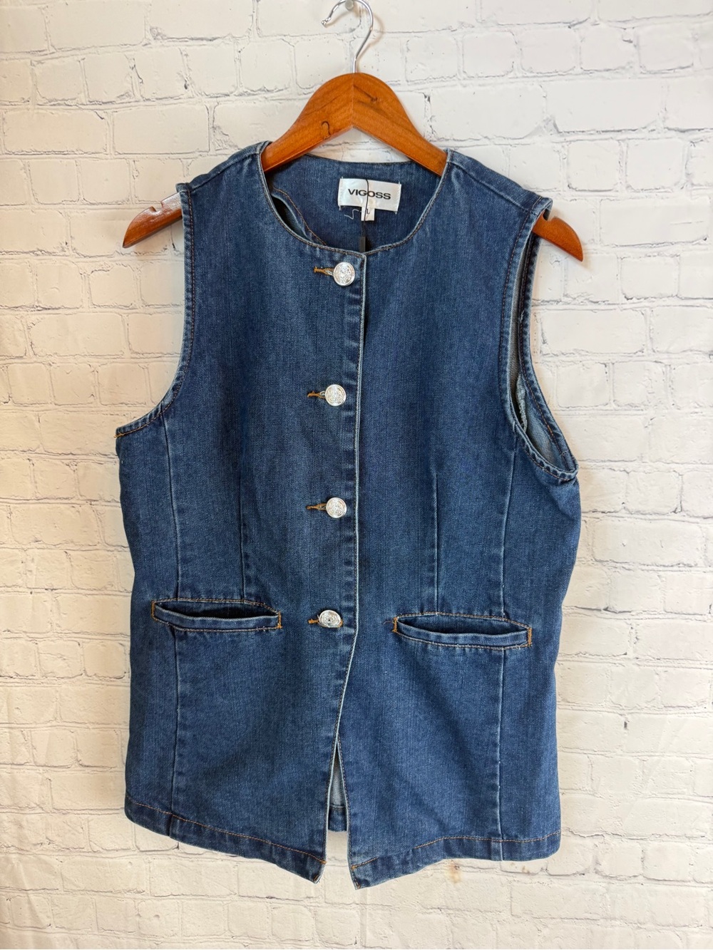 Vigoss Indigo Sleeveless Denim Vest with Metal Buttons